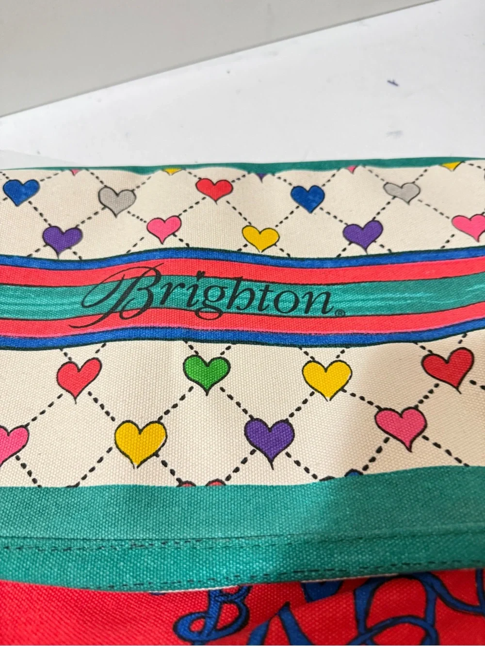 Brighton Multicolor Heart-Print Cosmetic Pouch with Ribbon Accent